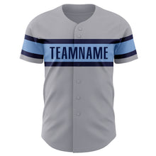 Laden Sie das Bild in den Galerie-Viewer, Custom Gray Navy-Light Blue Authentic Baseball Jersey
