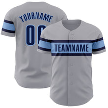Laden Sie das Bild in den Galerie-Viewer, Custom Gray Navy-Light Blue Authentic Baseball Jersey