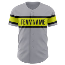 Load image into Gallery viewer, Custom Gray Neon Yellow-Black Authentic Baseball Jersey