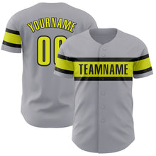 Load image into Gallery viewer, Custom Gray Neon Yellow-Black Authentic Baseball Jersey