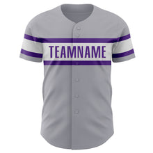 Laden Sie das Bild in den Galerie-Viewer, Custom Gray Purple-White Authentic Baseball Jersey