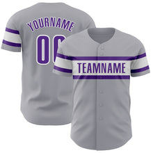 Laden Sie das Bild in den Galerie-Viewer, Custom Gray Purple-White Authentic Baseball Jersey