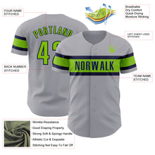 Laden Sie das Bild in den Galerie-Viewer, Custom Gray Neon Green-Navy Authentic Baseball Jersey