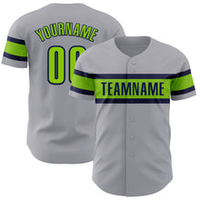 Laden Sie das Bild in den Galerie-Viewer, Custom Gray Neon Green-Navy Authentic Baseball Jersey