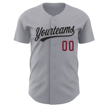 Load image into Gallery viewer, Custom Gray Black-Crimson Authentic Baseball Jersey