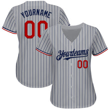 Laden Sie das Bild in den Galerie-Viewer, Custom Gray Navy Pinstripe Red-White Authentic Baseball Jersey