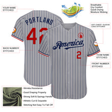 Laden Sie das Bild in den Galerie-Viewer, Custom Gray Navy Pinstripe Red-White Authentic Baseball Jersey