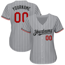 Laden Sie das Bild in den Galerie-Viewer, Custom Gray Black Pinstripe Red-White Authentic Baseball Jersey