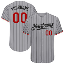 Laden Sie das Bild in den Galerie-Viewer, Custom Gray Black Pinstripe Red-White Authentic Baseball Jersey