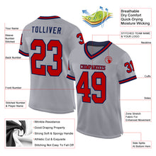 Load image into Gallery viewer, Custom Gray Red-Navy Mesh Authentic Throwback Football Jersey