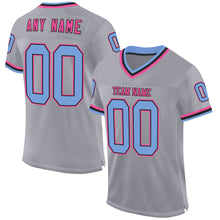 Laden Sie das Bild in den Galerie-Viewer, Custom Gray Light Blue Black-Pink Mesh Authentic Throwback Football Jersey