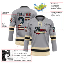 Laden Sie das Bild in den Galerie-Viewer, Custom Gray Vintage USA Flag Black-Cream Hockey Lace Neck Jersey