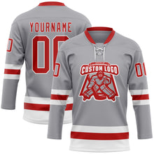 Laden Sie das Bild in den Galerie-Viewer, Custom Gray Red-White Hockey Lace Neck Jersey