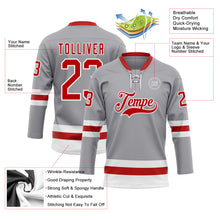 Laden Sie das Bild in den Galerie-Viewer, Custom Gray Red-White Hockey Lace Neck Jersey