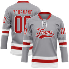 Laden Sie das Bild in den Galerie-Viewer, Custom Gray Red-White Hockey Lace Neck Jersey