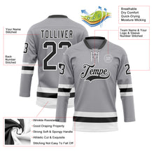 Laden Sie das Bild in den Galerie-Viewer, Custom Gray Black-White Hockey Lace Neck Jersey