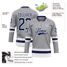 Laden Sie das Bild in den Galerie-Viewer, Custom Gray Navy-White Hockey Lace Neck Jersey