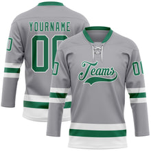 Laden Sie das Bild in den Galerie-Viewer, Custom Gray Kelly Green-White Hockey Lace Neck Jersey