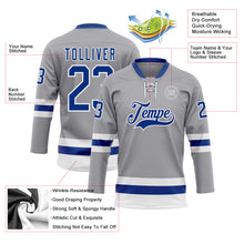 Laden Sie das Bild in den Galerie-Viewer, Custom Gray Royal-White Hockey Lace Neck Jersey