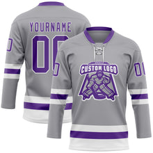 Laden Sie das Bild in den Galerie-Viewer, Custom Gray Purple-White Hockey Lace Neck Jersey