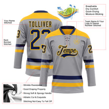 Laden Sie das Bild in den Galerie-Viewer, Custom Gray Navy-Gold Hockey Lace Neck Jersey