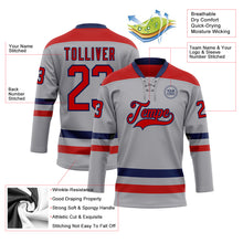 Laden Sie das Bild in den Galerie-Viewer, Custom Gray Red-Navy Hockey Lace Neck Jersey