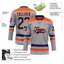 Laden Sie das Bild in den Galerie-Viewer, Custom Gray Navy-Orange Hockey Lace Neck Jersey