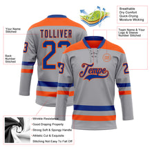 Laden Sie das Bild in den Galerie-Viewer, Custom Gray Royal-Orange Hockey Lace Neck Jersey