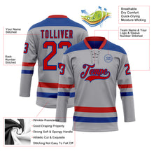 Laden Sie das Bild in den Galerie-Viewer, Custom Gray Red-Royal Hockey Lace Neck Jersey