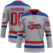 Laden Sie das Bild in den Galerie-Viewer, Custom Gray Red-Royal Hockey Lace Neck Jersey