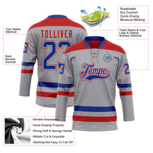 Laden Sie das Bild in den Galerie-Viewer, Custom Gray Royal-Red Hockey Lace Neck Jersey