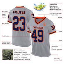 Laden Sie das Bild in den Galerie-Viewer, Custom Gray Navy-Orange Mesh Authentic Throwback Football Jersey