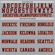 Laden Sie das Bild in den Galerie-Viewer, Custom Gray Navy-Orange Mesh Authentic Throwback Football Jersey