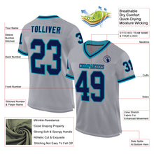 Laden Sie das Bild in den Galerie-Viewer, Custom Gray Navy-Teal Mesh Authentic Throwback Football Jersey