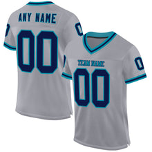 Laden Sie das Bild in den Galerie-Viewer, Custom Gray Navy-Teal Mesh Authentic Throwback Football Jersey