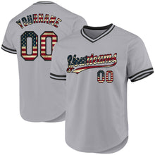 Загрузить изображение в средство просмотра галереи, Custom Gray Vintage USA Flag-Black Authentic Throwback Baseball Jersey