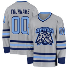 Загрузить изображение в средство просмотра галереи, Custom Gray Light Blue-Navy Hockey Jersey