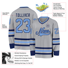 Загрузить изображение в средство просмотра галереи, Custom Gray Light Blue-Navy Hockey Jersey