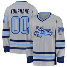 Загрузить изображение в средство просмотра галереи, Custom Gray Light Blue-Navy Hockey Jersey