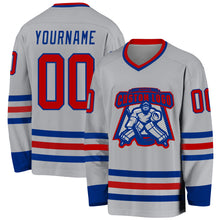 Load image into Gallery viewer, Custom Gray Red-Royal Hockey Jersey