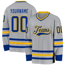 Загрузить изображение в средство просмотра галереи, Custom Gray Royal-Gold Hockey Jersey