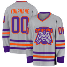 Загрузить изображение в средство просмотра галереи, Custom Gray Purple-Orange Hockey Jersey