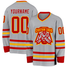Загрузить изображение в средство просмотра галереи, Custom Gray Red-Gold Hockey Jersey