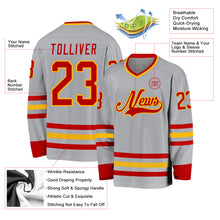 Загрузить изображение в средство просмотра галереи, Custom Gray Red-Gold Hockey Jersey
