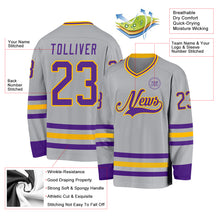 Laden Sie das Bild in den Galerie-Viewer, Custom Gray Purple-Gold Hockey Jersey