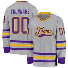 Laden Sie das Bild in den Galerie-Viewer, Custom Gray Purple-Gold Hockey Jersey
