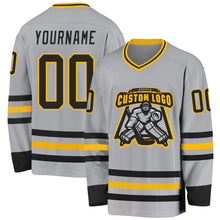 Загрузить изображение в средство просмотра галереи, Custom Gray Black-Gold Hockey Jersey