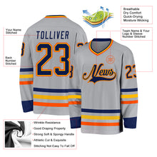 Laden Sie das Bild in den Galerie-Viewer, Custom Gray Navy Gold-Orange Hockey Jersey