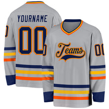 Laden Sie das Bild in den Galerie-Viewer, Custom Gray Navy Gold-Orange Hockey Jersey