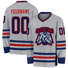 Load image into Gallery viewer, Custom Gray Navy-Red Hockey Jersey